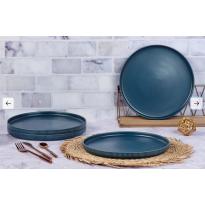 Grandes assiettes plates en gr&egrave;s bleu marine, SCANDI
