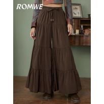 ROMWE Hippie Pantalon avec taille &eacute;lastique et ourlet &agrave; volants