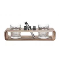 Set de 2 verres &agrave; Whisky, support, pince & gla&ccedil;ons en pierre