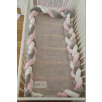 Tour de lit B&eacute;b&eacute; Tress&eacute; 4mn rose/gris/blanc